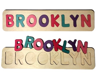WOODEN NAME PUZZLE - 010101 - Personalized Name Puzzle - Full Color Letter Name Puzzle - Raw Wood Puzzle Frame - Unique Gift