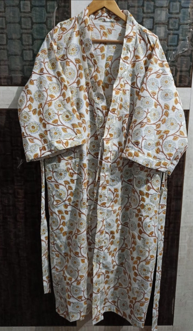 Indian Orange Floral Kimono Robe for Women Kimono Cardigan - Etsy