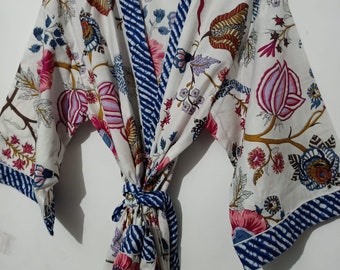 Abito Kimono con stampa indiana, accappatoi Kimono giapponese Abiti da sposo Kimono Cardigan Beach Wear Accappatoio in cotone Accappatoio floreale Kimono Accappatoio da notte Costume da notte