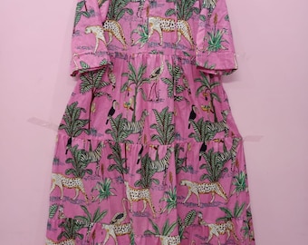 Indian Cotton Block Print Dress, Boho Summer Pocket Dress