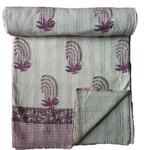 Cotton handblock print indian kantha quilt ,throw ,bedcover multi size