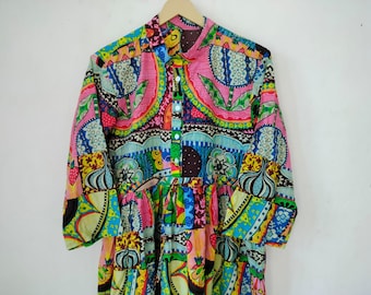 Block Print Indian Cotton Dress, Boho Summer Pocket Dress