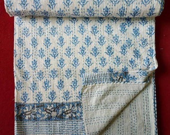 handblock print indian handmade kantha quilt kantha throw,befspread size queen