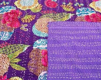 Indiskt handgjort bomullskanta-täcke med blommönster, flerfärgad storlek