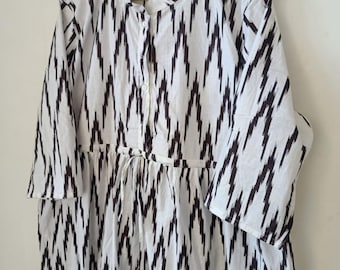 Handblock Indian Cotton Long Dress, Boho Summer Pocket Dress