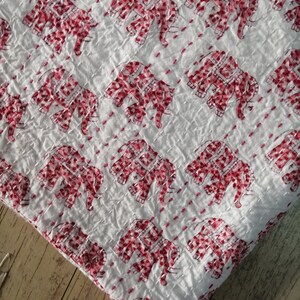 Handblock Elefant Druck indische handgemachte Kantha Quilt, werfen, Bettbezug Größe multi