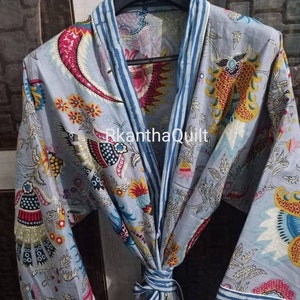 Floral Indian Kimono, Women Wear Body Crossover, Bridesmaid Dressing Gown,Block Print Cotton Bathrobe, Indian Robes