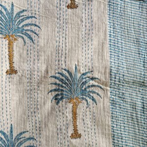 Indiskt palmträdsblommigt kantha-överkast, kantha-täcke, pläd, överkast, queen size-storlek bild 3