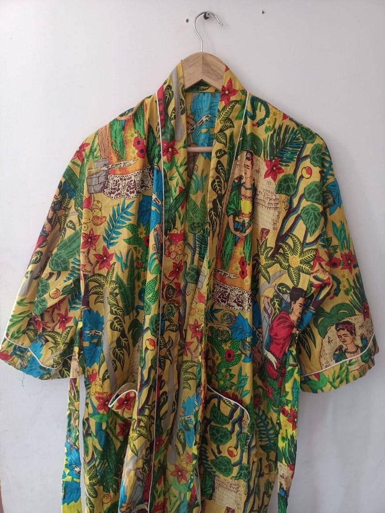 Indian Frida Kahlo Kimono Robe Kimono Cardigan Nights costume body coverups Indian kimono Robe Japanese kimono Robes Bridesmaid Robe Bath