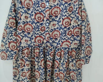 Block Print Cotton Dress, Bohemian Floral Summer Dress
