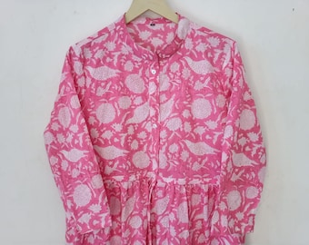Handblock Print Cotton Dress, Indian Boho Summer Dress