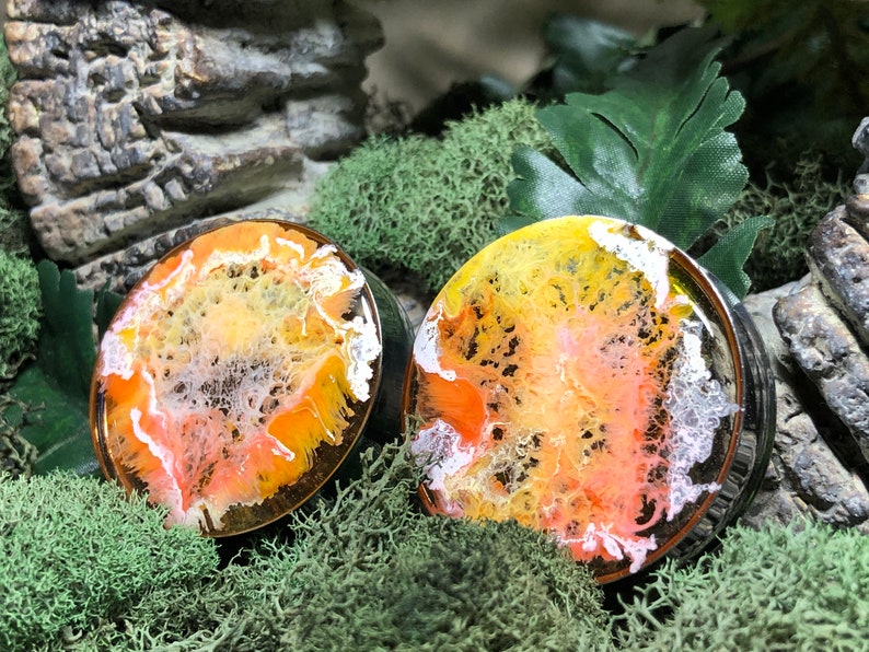38mm 1 12 inch -Interstellar Peach And White Light Weight Double Flared Stainless Steel Plugs