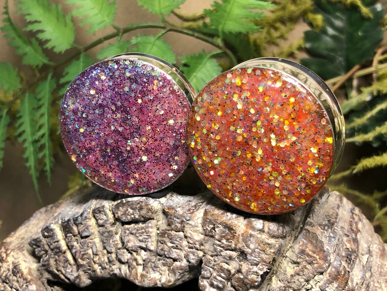 2-n-1 Sided Glitter Double Flared Stainless Steel Plugs 38mm