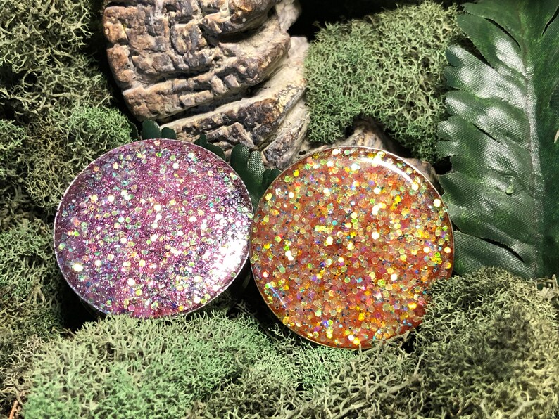 2-n-1 Sided Glitter Double Flared Stainless Steel Plugs 38mm