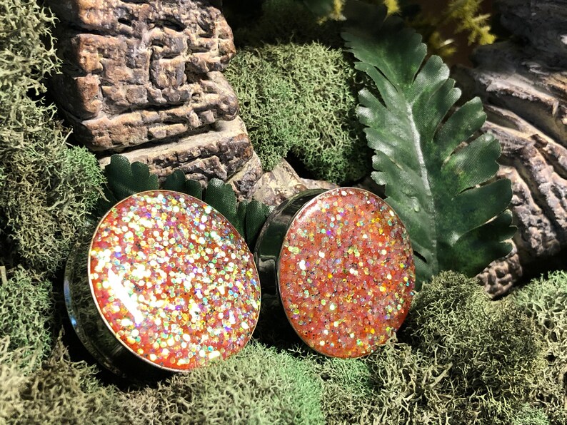 2-n-1 Sided Glitter Double Flared Stainless Steel Plugs 38mm