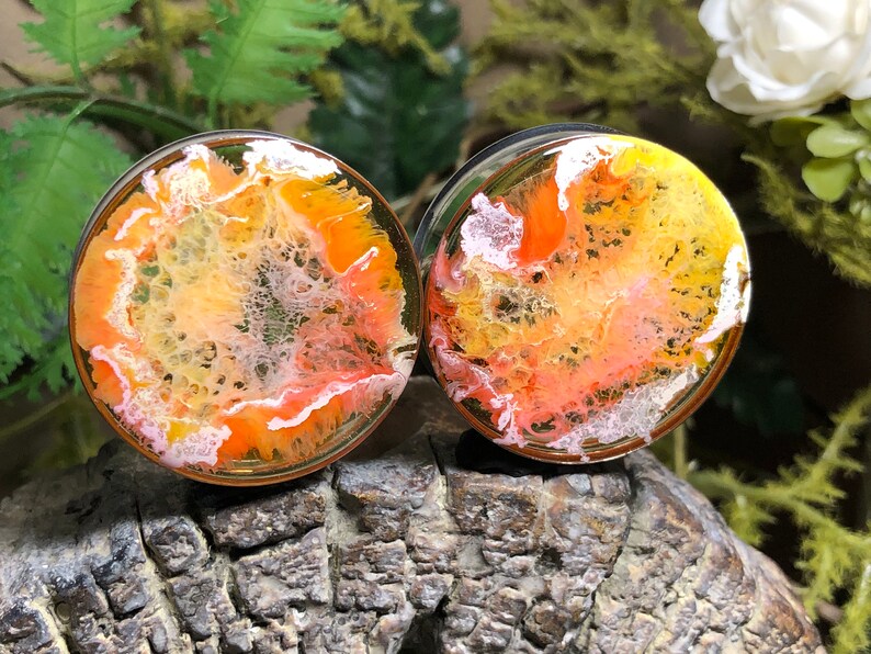38mm 1 12 inch -Interstellar Peach And White Light Weight Double Flared Stainless Steel Plugs