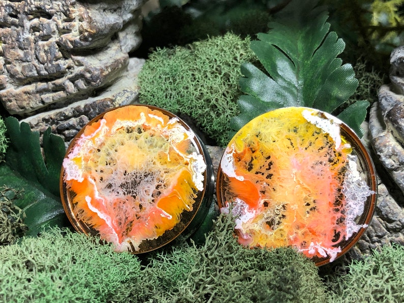 38mm 1 12 inch -Interstellar Peach And White Light Weight Double Flared Stainless Steel Plugs