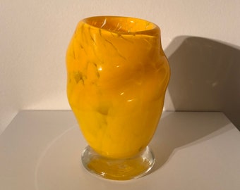 Handblown Art Glass Flower Vase bright yellow with foot