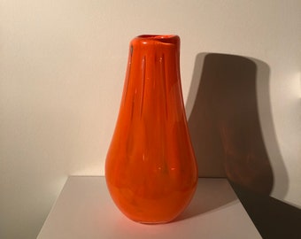 Handblown Art Glass Flower Vase tall bright orange