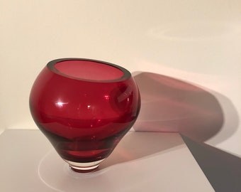 Handblown Art Glass Flower Vase transparent red