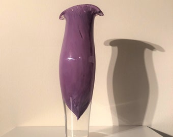 Handblown Art Glass Flower Vase bright purple