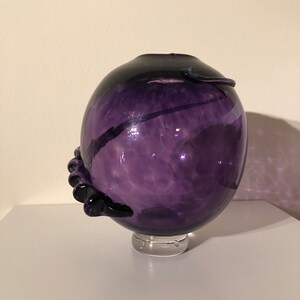 Handblown Art Glass Flower Vase purple with decorative swirl
