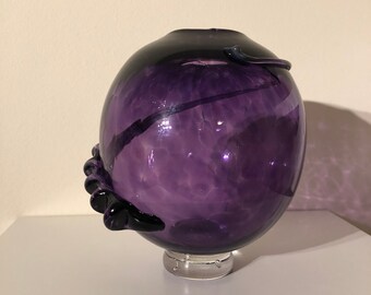Handblown Art Glass Flower Vase purple with decorative swirl