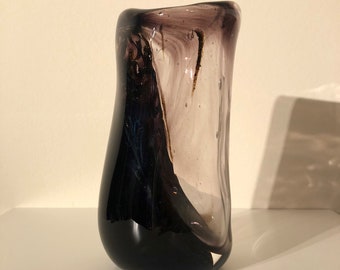 Handblown Art Glass Flower Vase clear and black