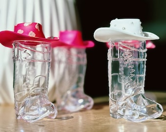 SET OF 6 Shot Glass and Toppers // Cowboy boot shot glass // bachelorette party // wedding shower // shot glass // party favors