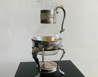 Vintage Silver plated Trimmed Glass coffee/tea pot without cover Vintage tea pot vintage coffee pot