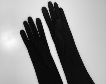 Daureine black gloves Vintage evening gloves Retro Saks Fifth Avenue gloves size 6 1/2  Made In France nylon gloves Ladies long gloves