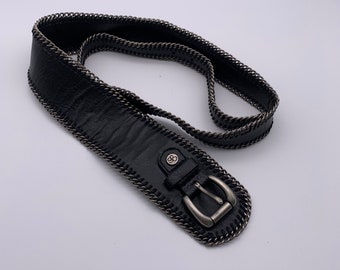 Women's belt Black leather/metal belt Vintage belt Women's accessory Gift for her Ladies dress belt Black belt Formal suit belt XL size belt