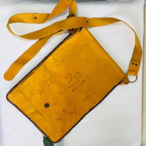 Orange shoulder bag Leather crossbody bag Hand made bag BOHO crossbody bag Hand painted shoulder bag