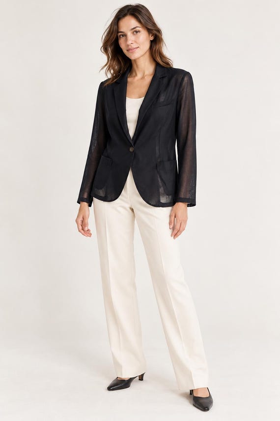 Malo, MALO Black 100% Cashmere Blazer Women's Size M, Sheer Single Button Jacket with Pockets, Made in Italy