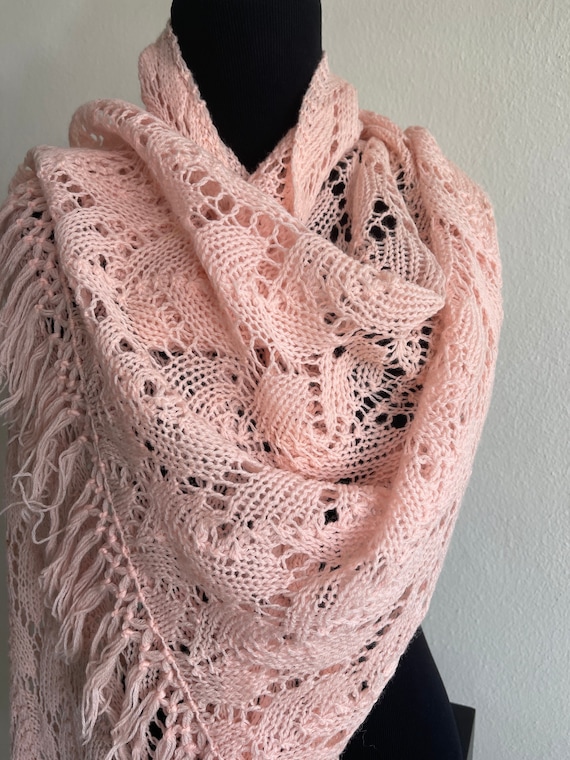 Hand made pink scarf Vintage wool knitted scarf Wa