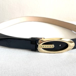 AUSTRALION Women's Belt Genuine leather belt Black real leather belt Gold/crystal plaque belt size L image 8