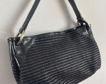 FURLA shoulder bag Black lacquered leather and gold metal accessories purse made in Italy