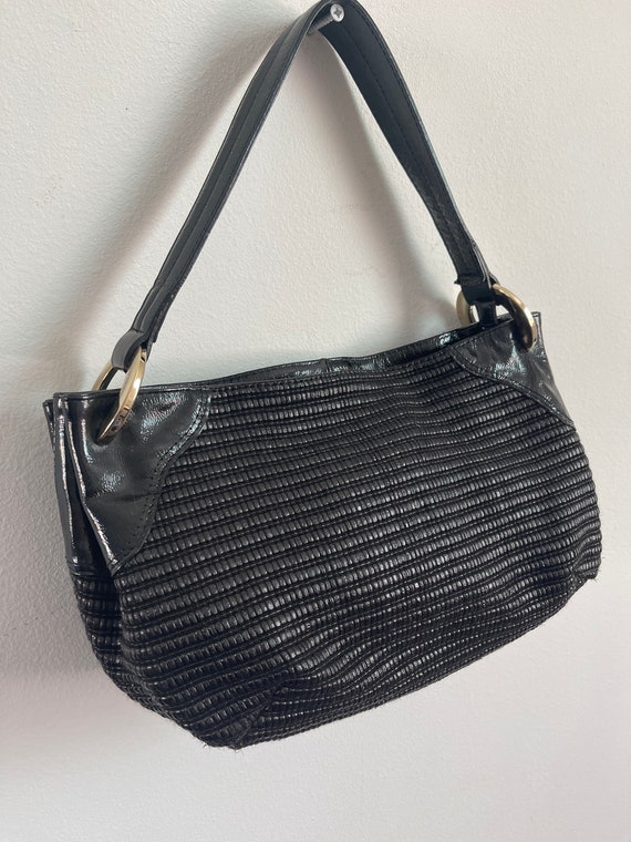FURLA shoulder bag Black lacquered leather and gol