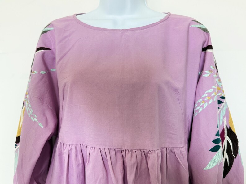 Free People Dress Purple cotton mini dress Pregnant embroidered lilac long sleeve tunic dress size SP image 7