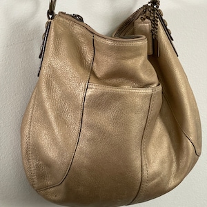 Leather Purse Coach Tote COACH Shoulder Bag Beige/gold Leather