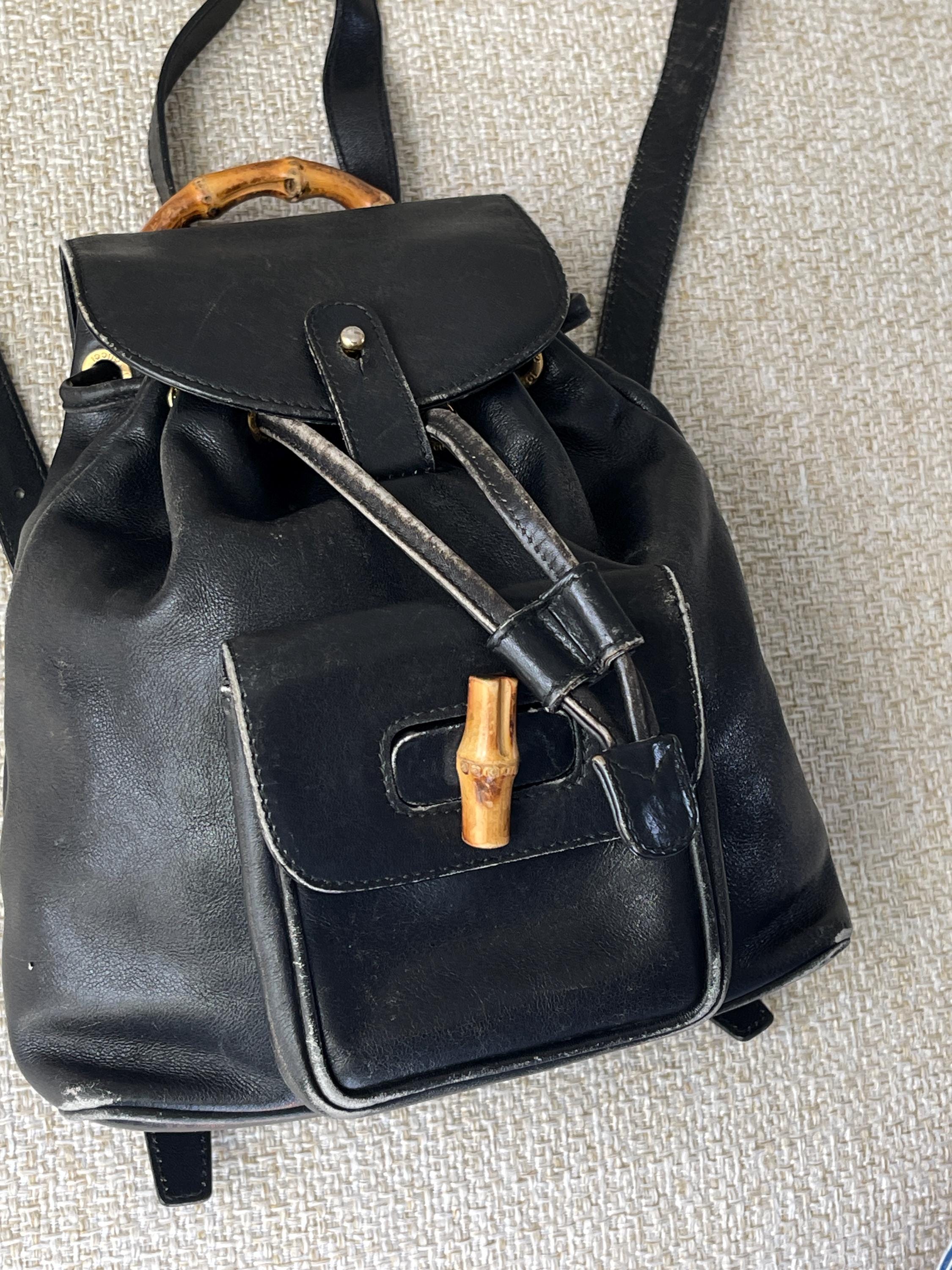 GUCCI Backpack Black Bamboo Backpack Leather Backpack Unisex Backpack ...