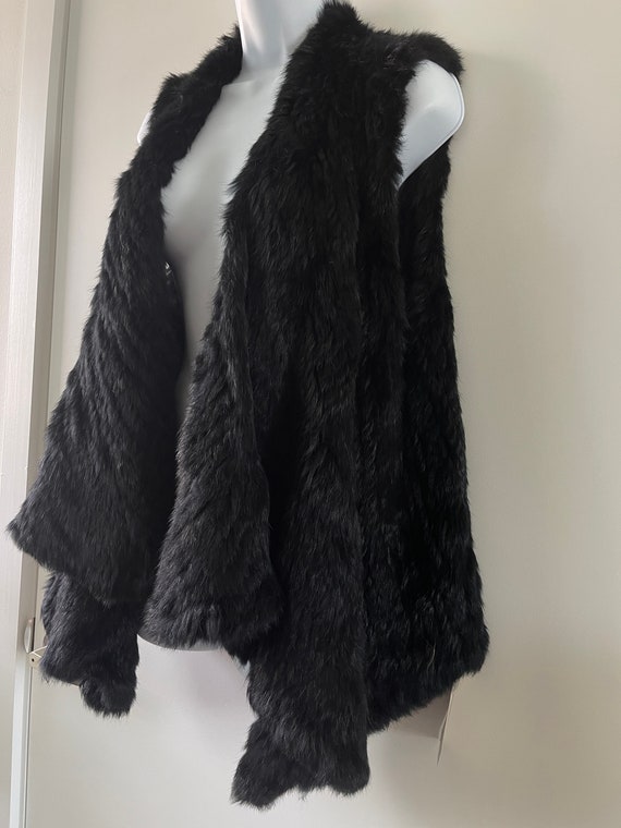 Black Fur Jacket Women's warm knitted size XL rabb