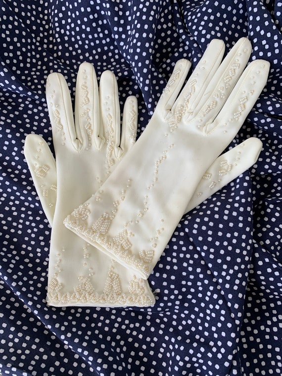 Wedding Gloves Pearl bridal gloves White full-fin… - image 8