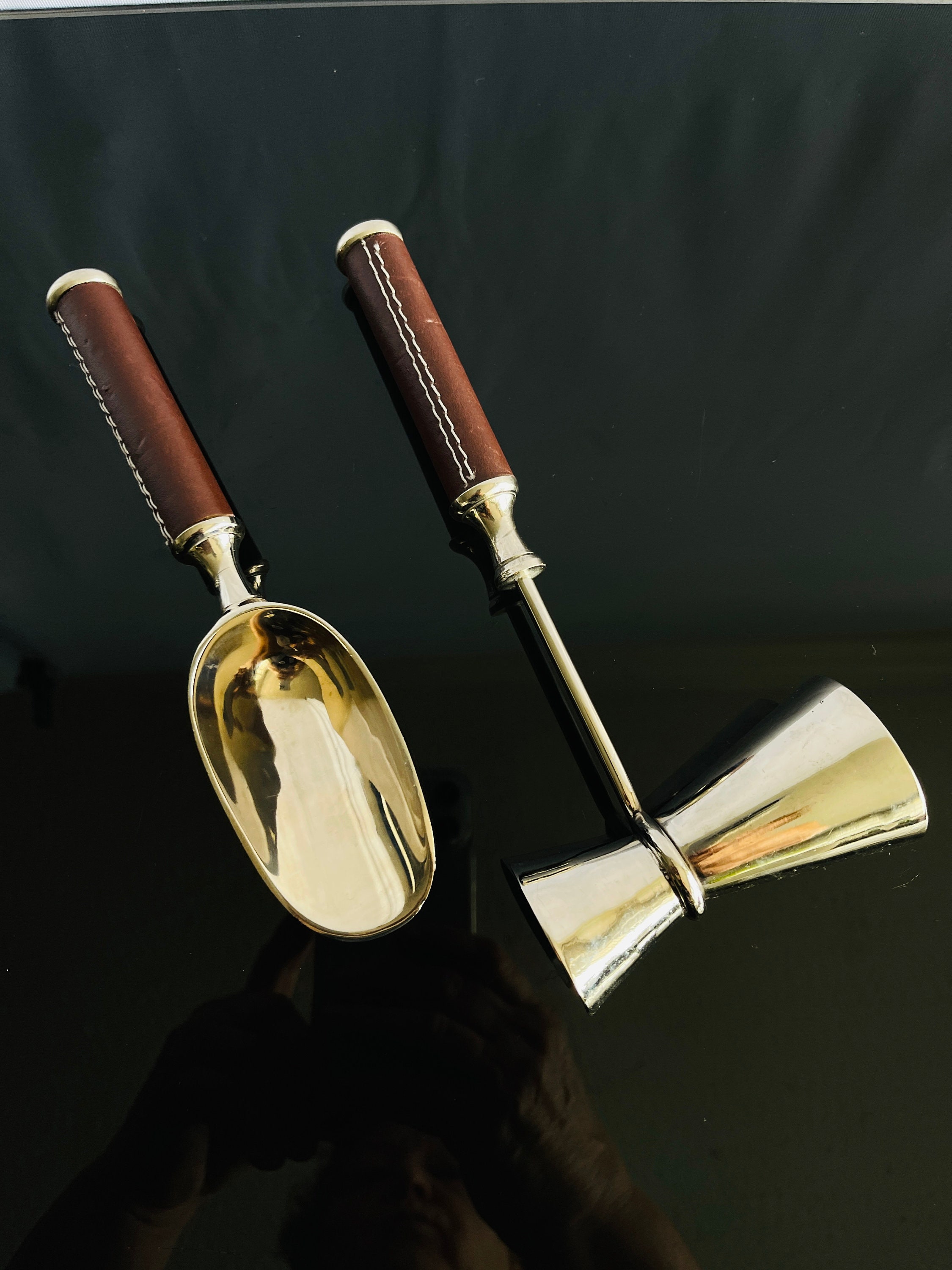 Set of Candle Snuffer/scoop Silver Metal Snuffer/scoop Leather Handle