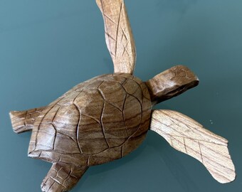 Vintage Wood Figurine Turtle Handmade 7" X 9"