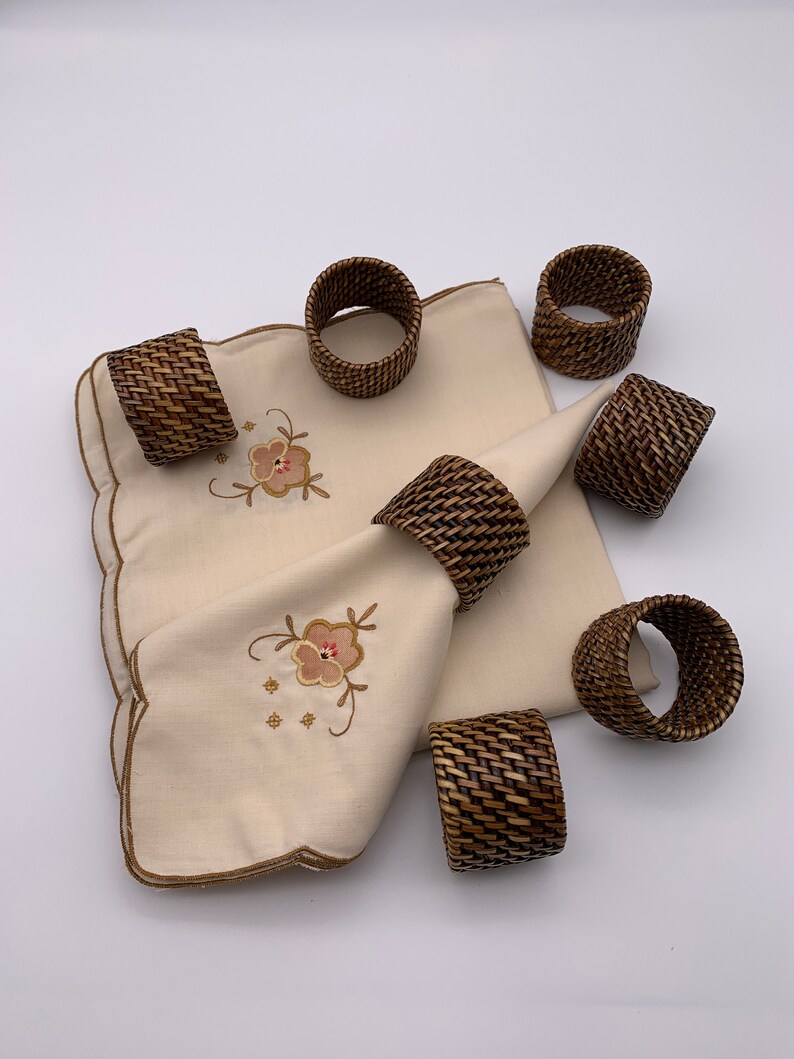 Set of 7 Napkins/7 Napkin Rings Hand Made Embroidery Napkins Etsy