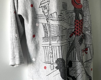 Mesh &Lace sweater Gray city print jersey polyester size M long sleeve sweater