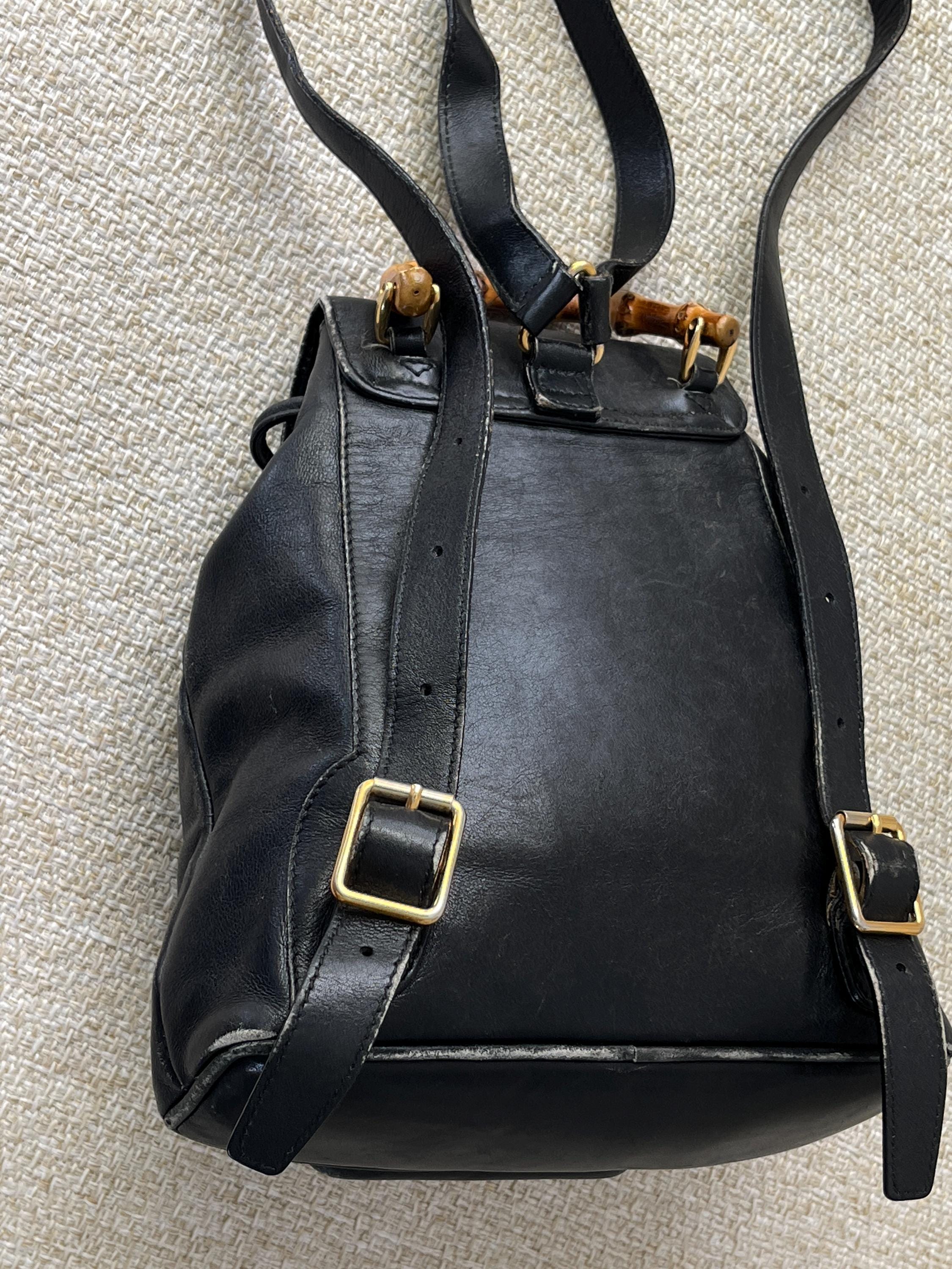 GUCCI Backpack Black Bamboo Backpack Leather Backpack Unisex Backpack ...