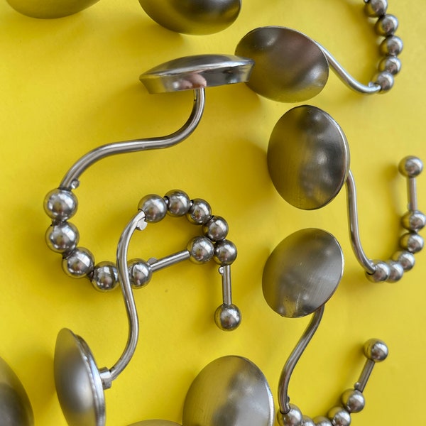 12 Shower curtain flower rings Shower curtain rings Curtain accessory Silver metal shower curtain rings