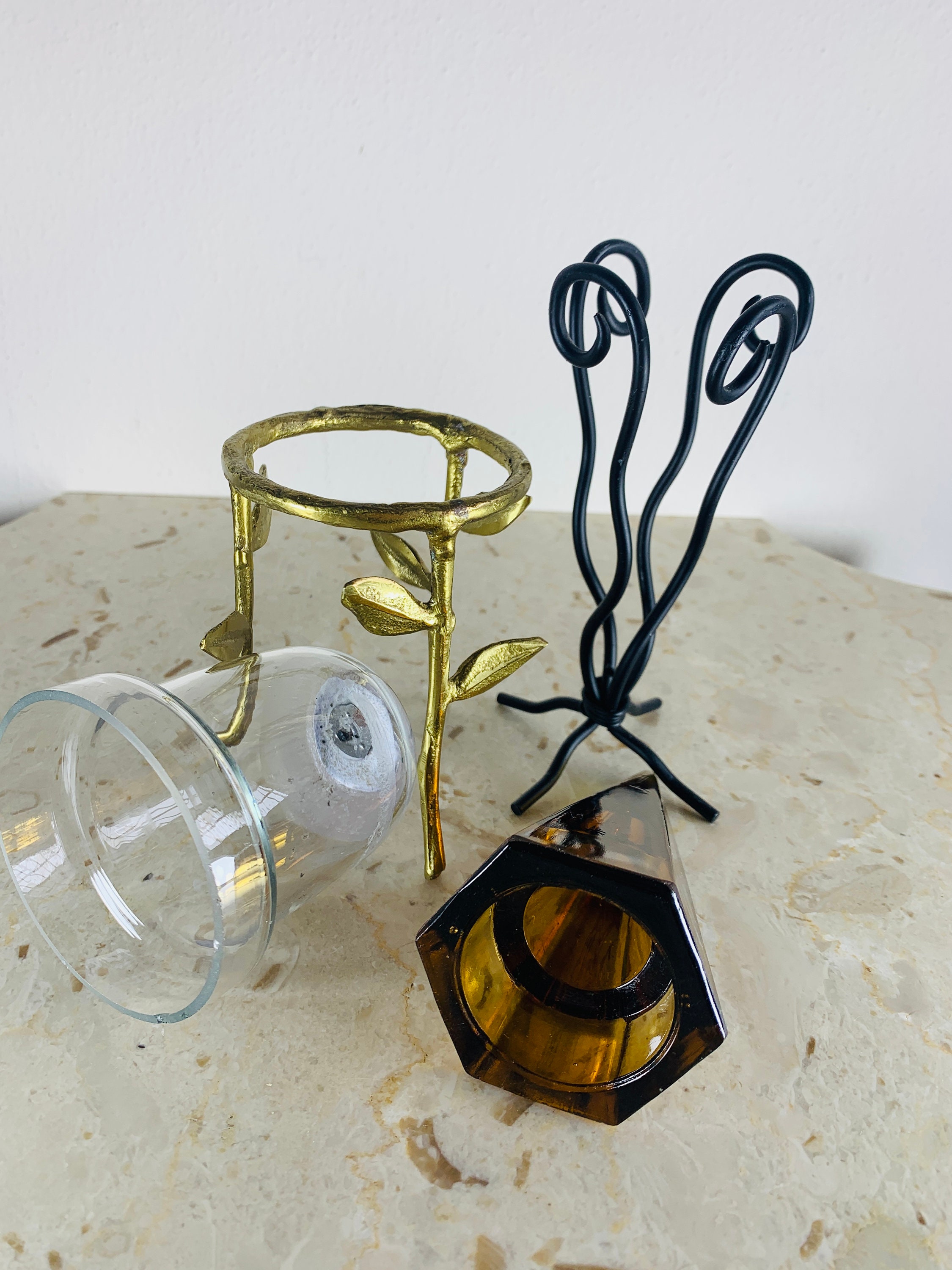 Glass/brass Oil Burner and Candle Holder Essential Oil Burner Etsy